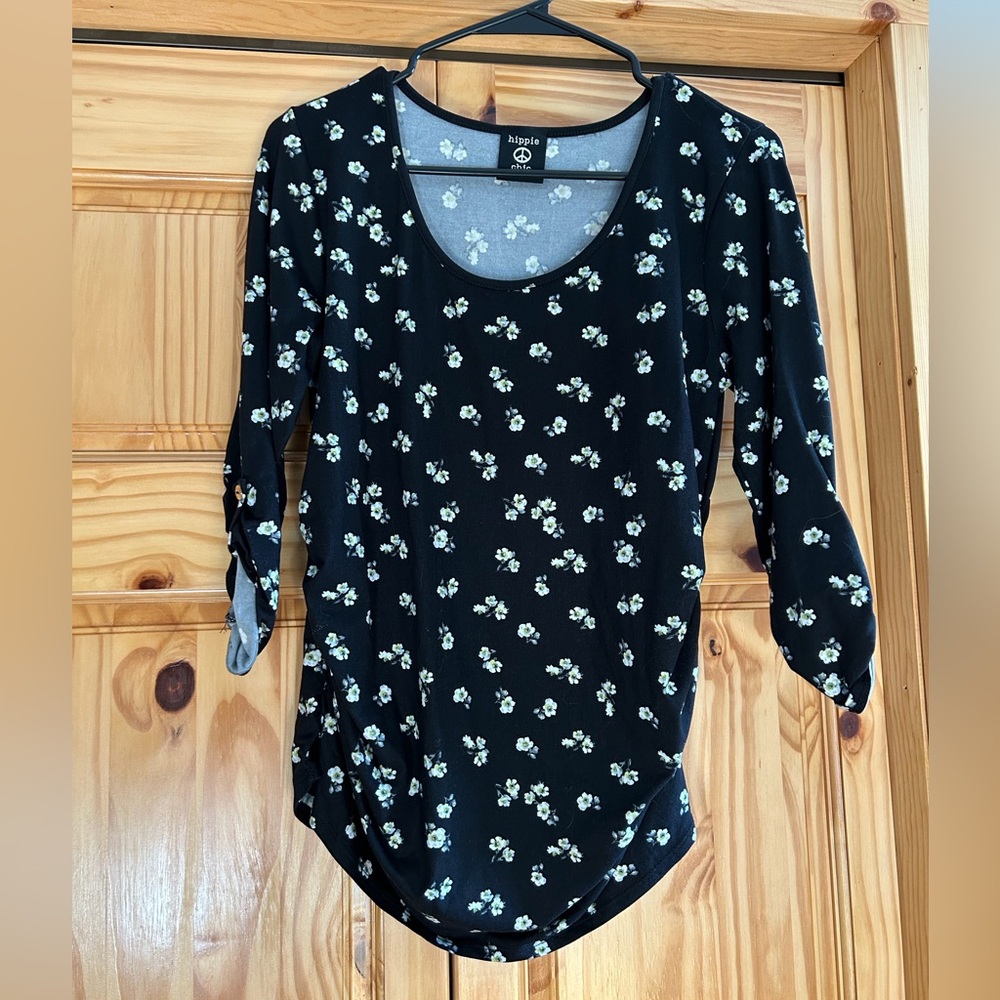 Long sleeve black floral top